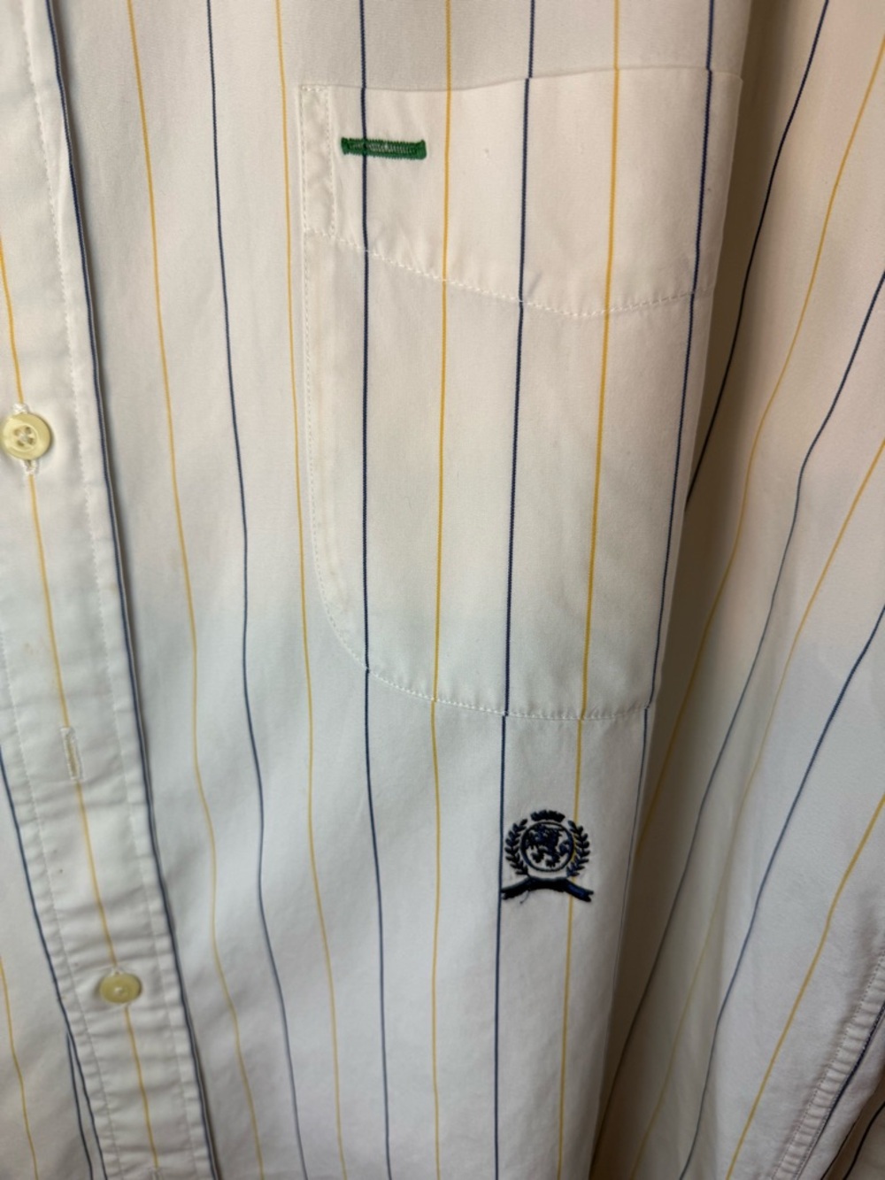 Tommy Hilfiger White Button-Down Shirt with Blue & Yellow Pinstripes - Picture 3 of 5